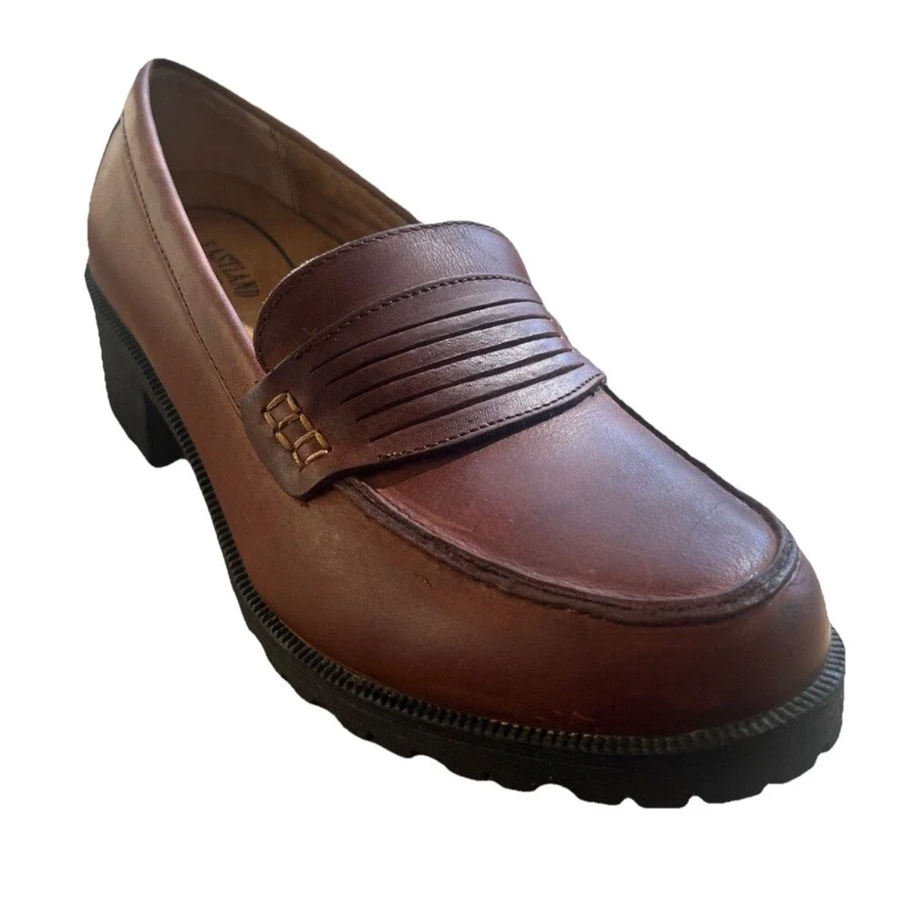 Eastland Newbury Womens 11M Leather Brown Penny Loafers Chunky Block Heel Y2K